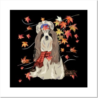 Maple Dog Leaf Fall Hello Autumn Funny Shih Tzu Lover Posters and Art